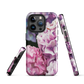 Designer phone case with pink and purple hydrangea floral artwork.