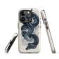 Phone case with black python and smoke design on cream background