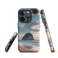 Phone case with Cathedral Cove beach and sunset scene, featuring soft skies and sea stack