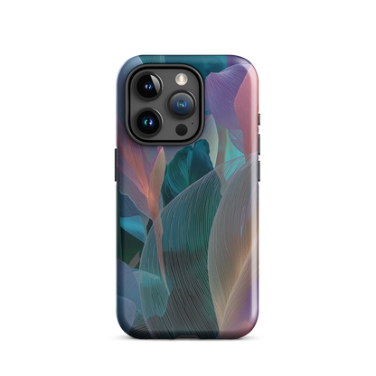 Abstract pastel botanical designer phone case in pink, lilac and teal tones with soft flowing floral textures