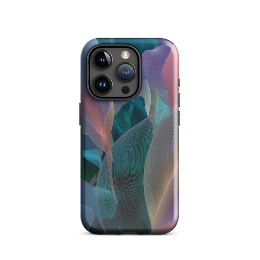 Abstract pastel botanical designer phone case in pink, lilac and teal tones with soft flowing floral textures