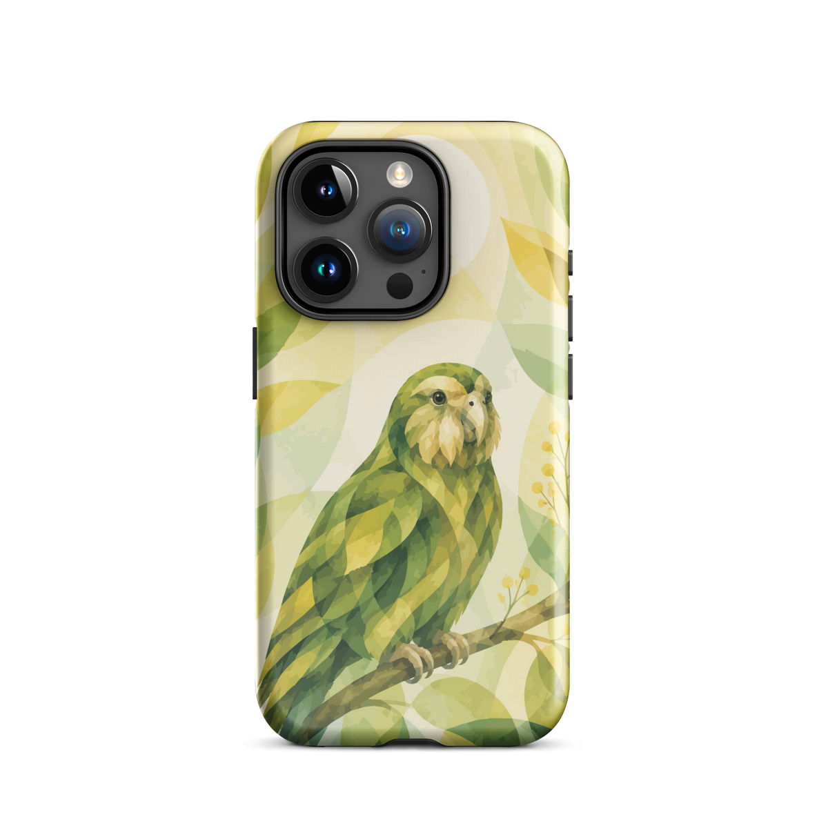 'Kākāpō' iPhone 15 Pro tough phone case - protective glossy case NZ Australia
