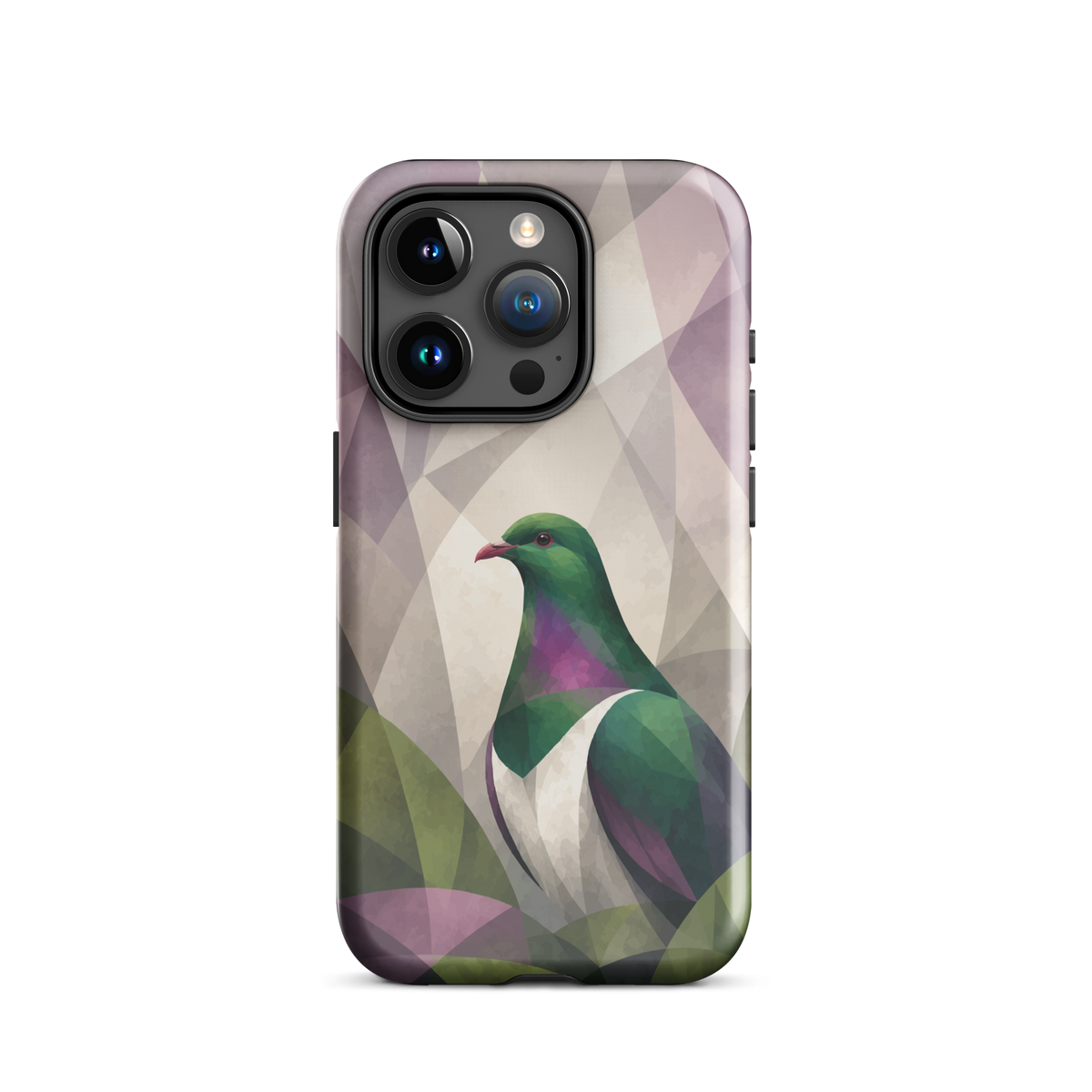 'Kererū' iPhone 15 Pro tough phone case - protective glossy case NZ Australia