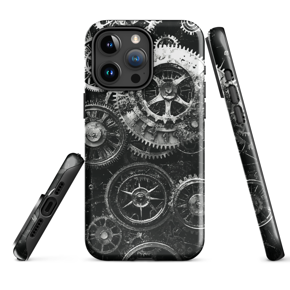 'Clockwork' iPhone phone case, a stunning fusion of gears, cogs, and vintage industrial charm. Inspired by the beauty of classic timepieces and steampunk aesthetics.