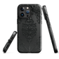 Black embossed damask phone case with gothic baroque pattern.