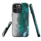 Ocean wave phone case with abstract beach design in teal and white, by NZ artist Ben Hart.