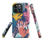 Colourful coral reef phone case design in pink, blue and yellow by NZ artist Ben Hart