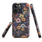 Phone case with colourful wildflowers on dark background, floral art design