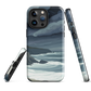 Phone case featuring moody Cape Kidnappers coastline with crashing waves and dark skies