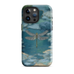 Nature-inspired phone case featuring a dragonfly over calm water with blue and green forest tones.