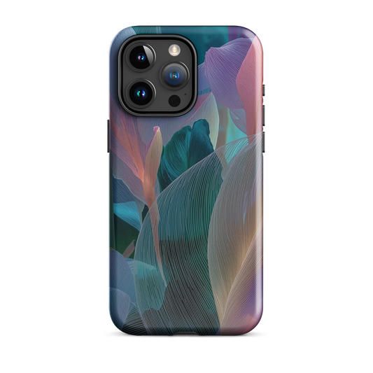 Abstract pastel botanical designer phone case in pink, lilac and teal tones with soft flowing floral textures