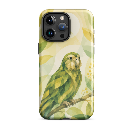 'Kākāpō' iPhone 15 Pro Max tough phone case - protective glossy case NZ Australia