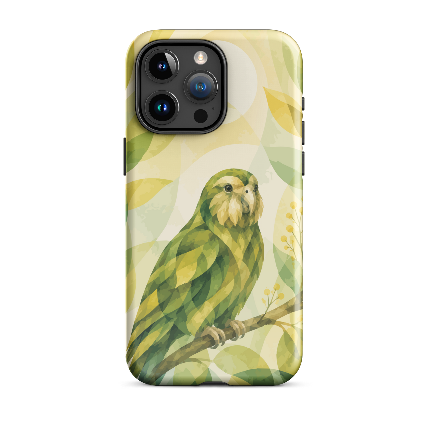 'Kākāpō' iPhone 15 Pro Max tough phone case - protective glossy case NZ Australia