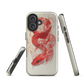 Phone case with red snake design on a cream background, coiled in smoky detail. Bold artwork by NZ designer Ben Hart.