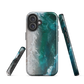 Ocean wave phone case with abstract beach design in teal and white, by NZ artist Ben Hart.