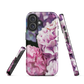 Designer phone case with pink and purple hydrangea floral artwork.