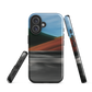 Phone case with abstract red, green, and blue heat wave landscape design.