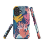Colourful coral reef phone case design in pink, blue and yellow by NZ artist Ben Hart