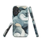 Phone case with abstract swirling ocean waves in blue and cream