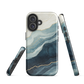 An elegant abstract phone case inspired by layered coastal forms in blue and teal tones.