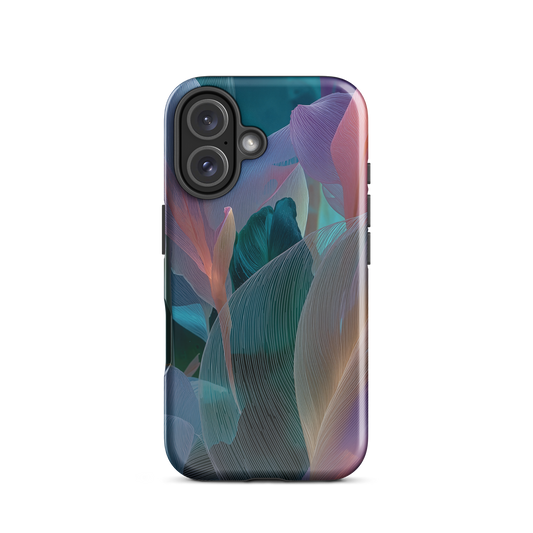 Abstract pastel botanical designer phone case in pink, lilac and teal tones with soft flowing floral textures