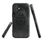 Black embossed damask phone case with gothic baroque pattern.