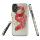 Phone case with red snake design on a cream background, coiled in smoky detail. Bold artwork by NZ designer Ben Hart.