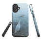 Phone case with a white heron standing in a misty wetland scene.
