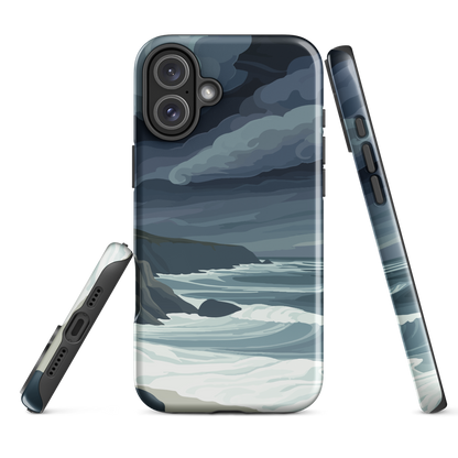 Phone case featuring moody Cape Kidnappers coastline with crashing waves and dark skies