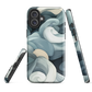 Phone case with abstract swirling ocean waves in blue and cream