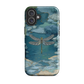 Nature-inspired phone case featuring a dragonfly over calm water with blue and green forest tones.