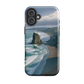 Piha Beach Lion Rock designer phone case with turquoise waves and dramatic NZ coastline