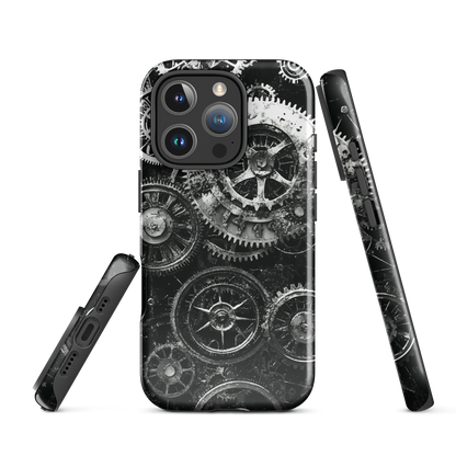 'Clockwork' iPhone phone case, a stunning fusion of gears, cogs, and vintage industrial charm. Inspired by the beauty of classic timepieces and steampunk aesthetics.