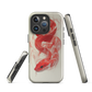 Phone case with red snake design on a cream background, coiled in smoky detail. Bold artwork by NZ designer Ben Hart.