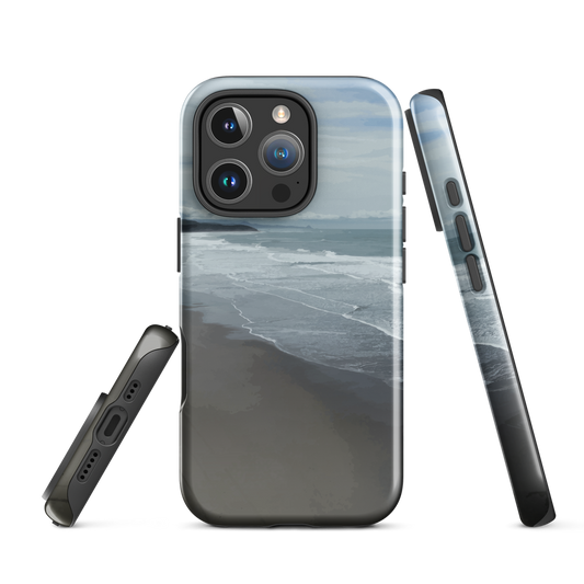 Phone case with a scenic photo of Riversdale Beach and ocean waves.