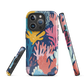 Colourful coral reef phone case design in pink, blue and yellow by NZ artist Ben Hart