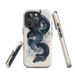 Phone case with black python and smoke design on cream background