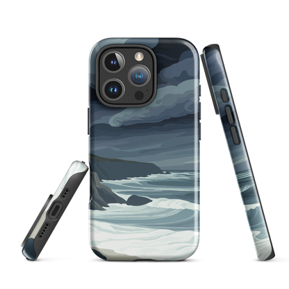 Phone case featuring moody Cape Kidnappers coastline with crashing waves and dark skies