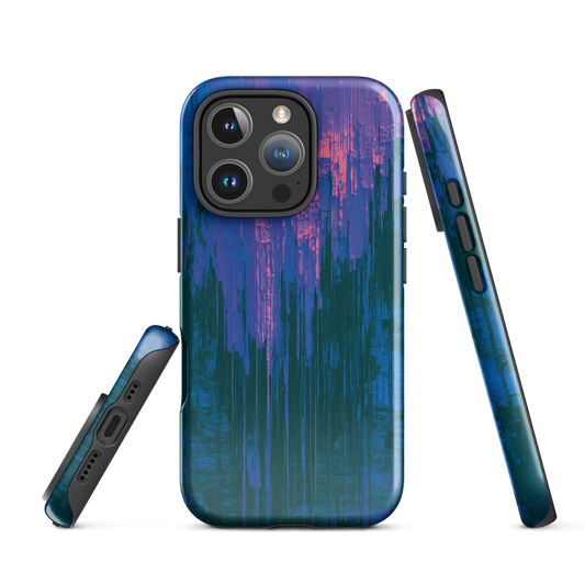 Digital Glitch iPhone case. This striking artwork features a dynamic distortion effect that mimics the visual chaos of a digital malfunction—glitchy lines, vibrant streaks, and pixel-like patterns merge into a futuristic aesthetic. It’s a perfect blend of modern design and edgy street style.