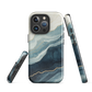 An elegant abstract phone case inspired by layered coastal forms in blue and teal tones.