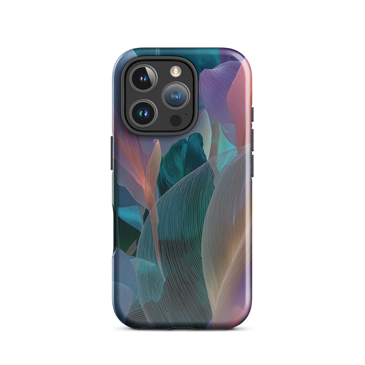 Abstract pastel botanical designer phone case in pink, lilac and teal tones with soft flowing floral textures