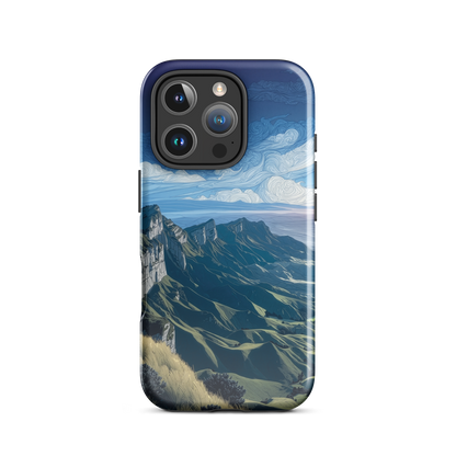 Te Mata Peak designer phone case with Hawke’s Bay cliffs, rolling green hills and dramatic swirling sky