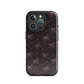 Midnight Bow seamless repeat pattern — pink hand-drawn ribbon bows and sparkle stars on a black background