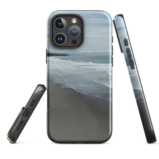 Phone case with a scenic photo of Riversdale Beach and ocean waves.