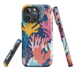 Colourful coral reef phone case design in pink, blue and yellow by NZ artist Ben Hart