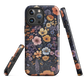 Phone case with colourful wildflowers on dark background, floral art design
