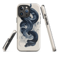 Phone case with black python and smoke design on cream background