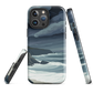 Phone case featuring moody Cape Kidnappers coastline with crashing waves and dark skies