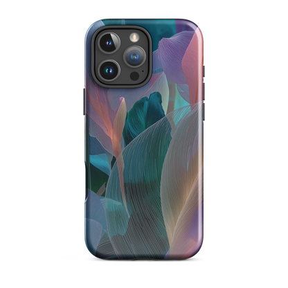 Abstract pastel botanical designer phone case in pink, lilac and teal tones with soft flowing floral textures