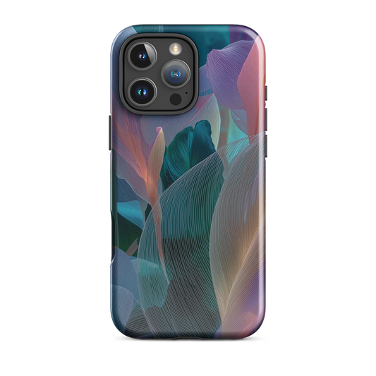 Abstract pastel botanical designer phone case in pink, lilac and teal tones with soft flowing floral textures